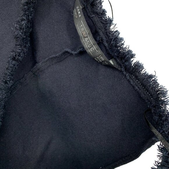 Zara Dress Black Denim Sleeveless V Neck Frayed Midi Shift Front Slit - Picture 3 of 8